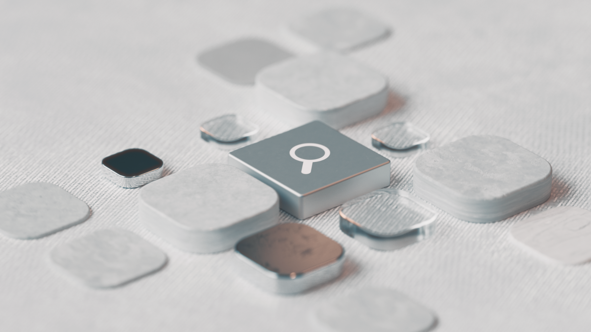 Close-up of keyboard key with search icon representing AI integration